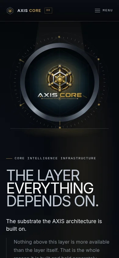 AXIS Core: Public website, home page, phone width, captured 11 October 2026