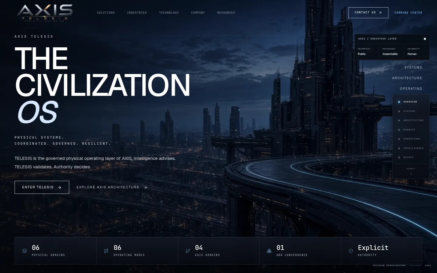 AXIS Telesis: Public website, home page, desktop width, captured 11 October 2026