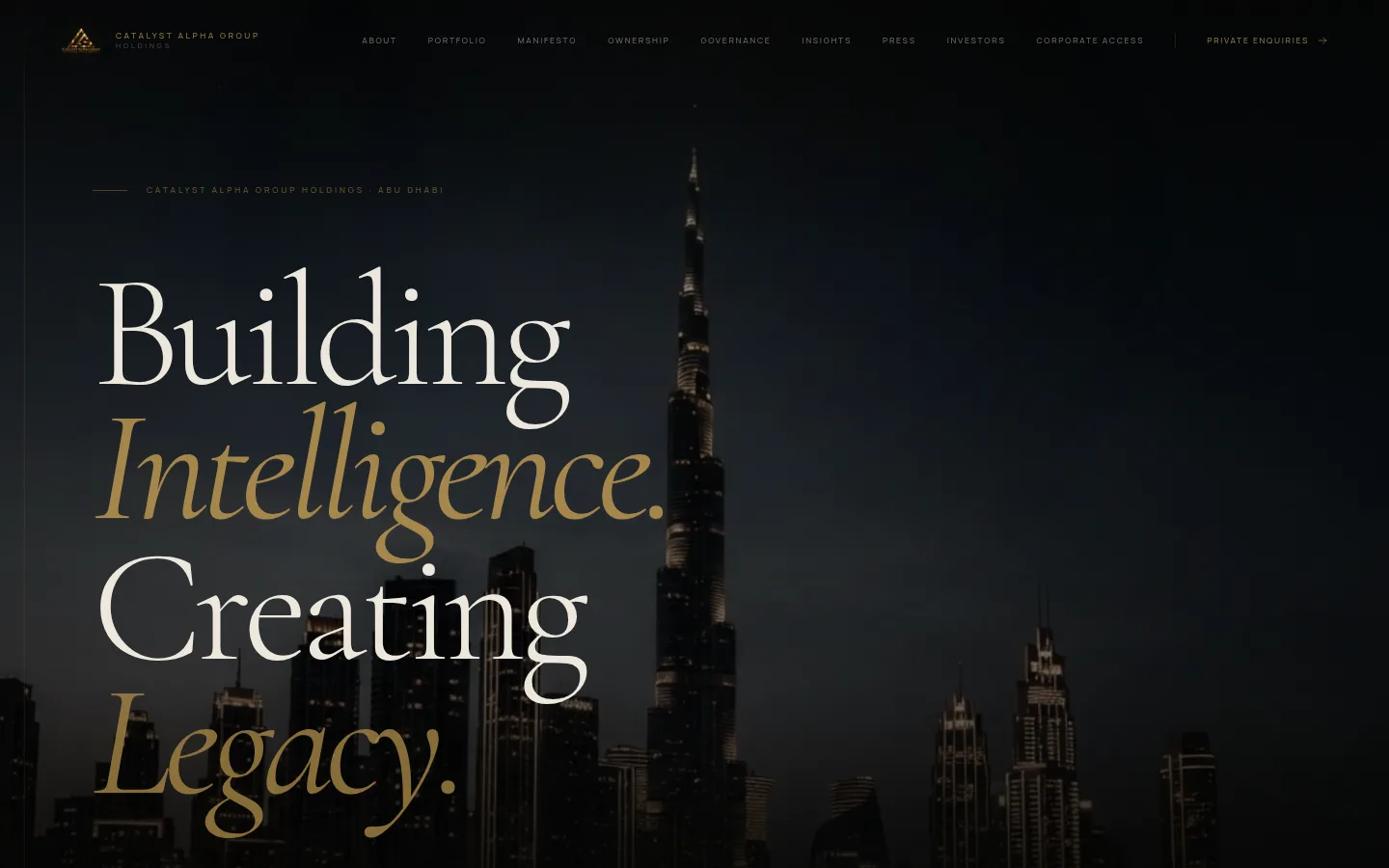 Catalyst Alpha Group Holdings: Public website, home page, desktop width, captured 11 October 2026