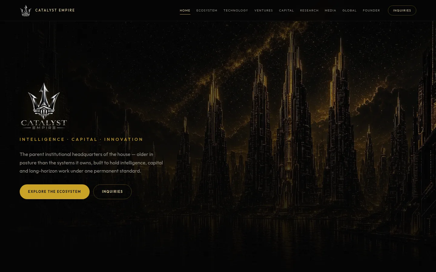 Catalyst Empire: Public website, home page, desktop width, captured 11 October 2026