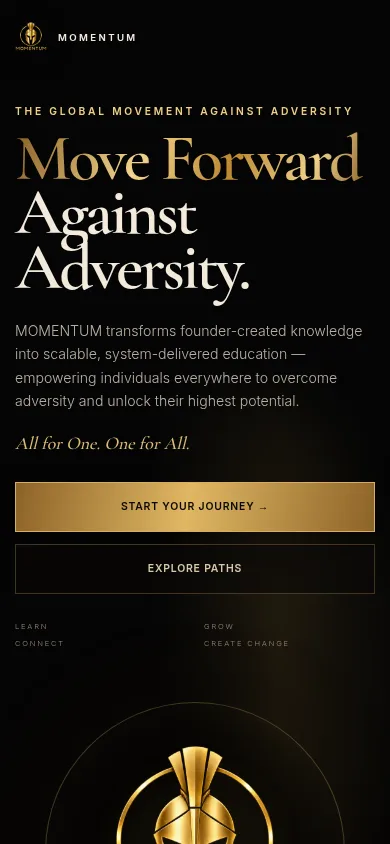 MOMENTUM: Public website, home page, phone width, captured 11 October 2026